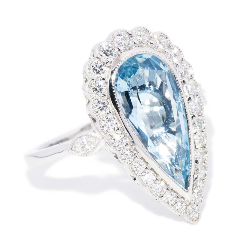 Erin 3.1 Carat Pear Cut Aquamarine & Diamond Halo Ring 18ct Gold