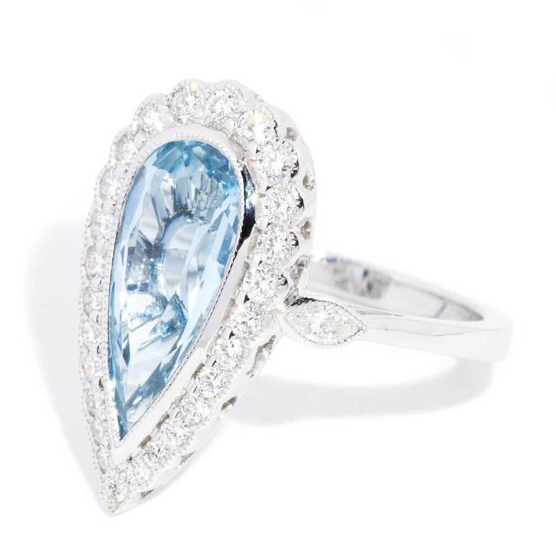 Erin 3.1 Carat Pear Cut Aquamarine & Diamond Halo Ring 18ct Gold