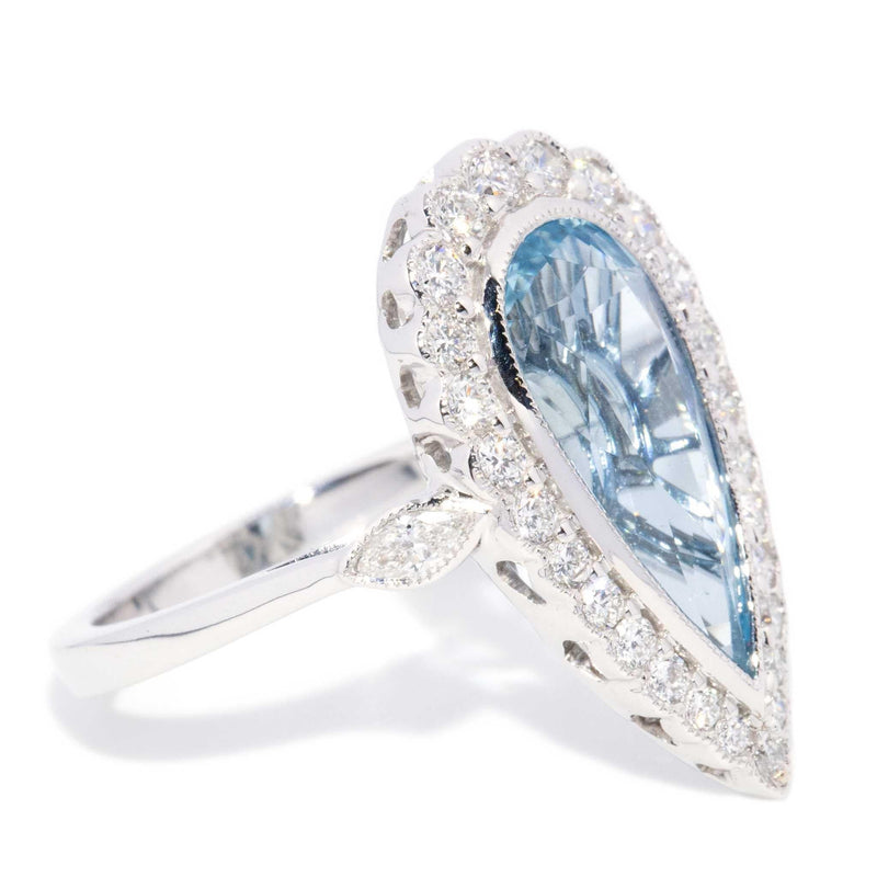 Erin 3.1 Carat Pear Cut Aquamarine & Diamond Halo Ring 18ct Gold