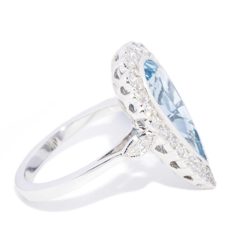 Erin 3.1 Carat Pear Cut Aquamarine & Diamond Halo Ring 18ct Gold