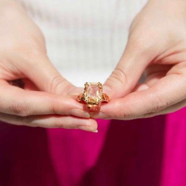 Fernanda 1950s Emerald Cut Citrine Ring 21ct Gold Rings Imperial Jewellery 