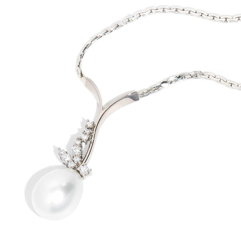 Finley 1950s Pearl & Diamond Necklet 14ct White Gold