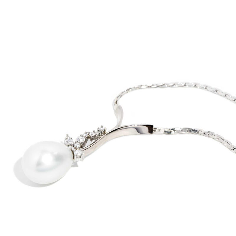 Finley 1950s Pearl & Diamond Necklet 14ct White Gold