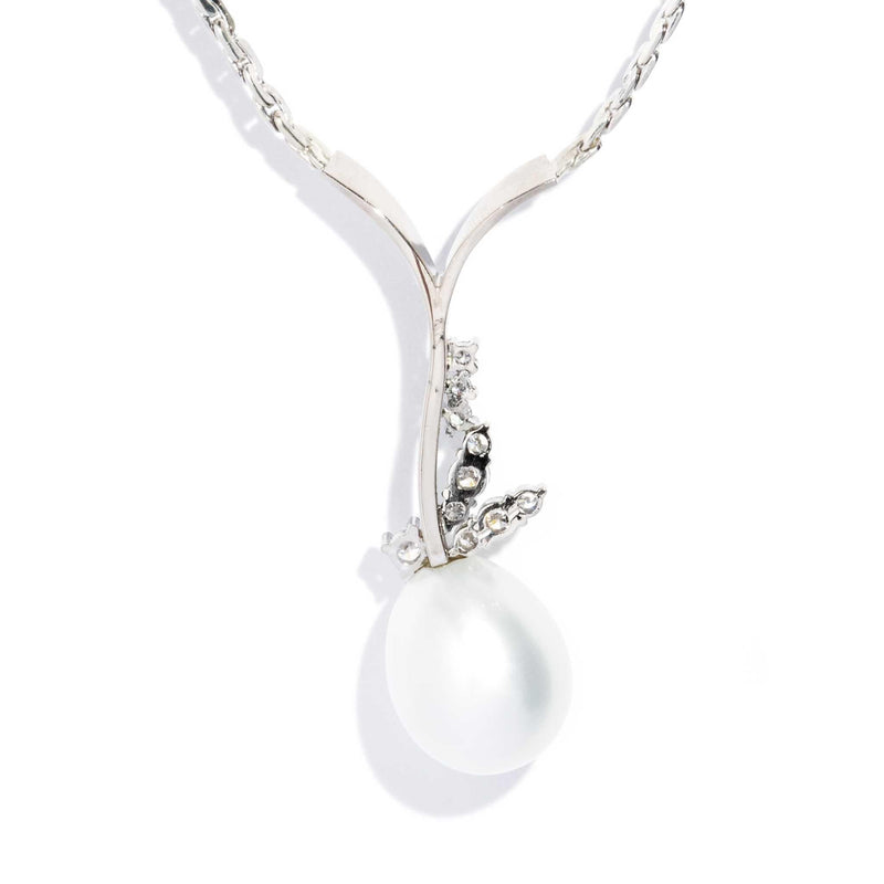 Finley 1950s Pearl & Diamond Necklet 14ct White Gold