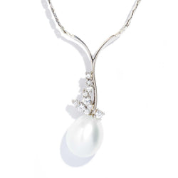 Finley 1950s Pearl & Diamond Necklet 14ct White Gold