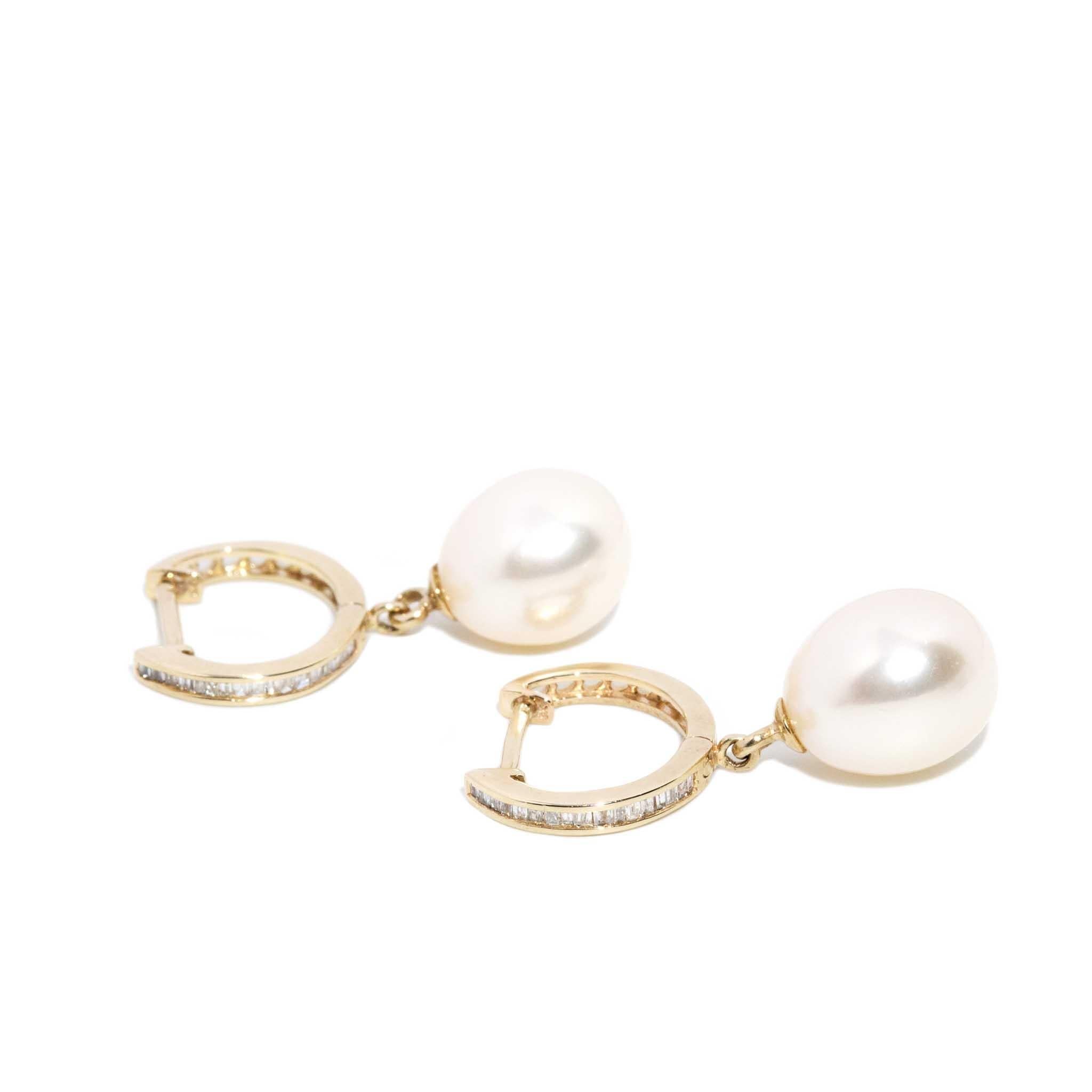 Fox Diamond & Pearl Huggies 9ct Yellow Gold