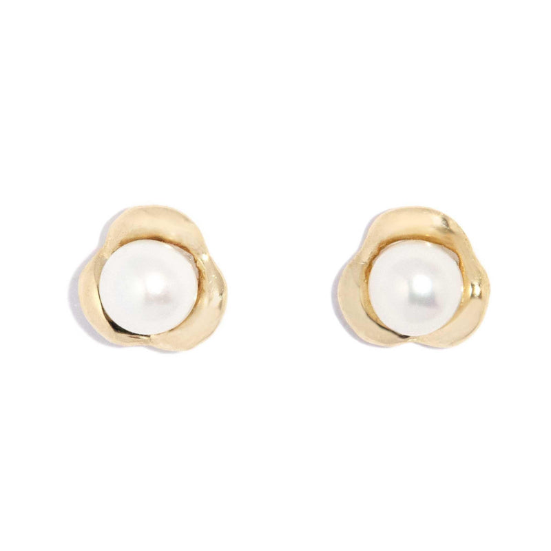 Francine 1990s Pearl Flower Studs 14ct Gold