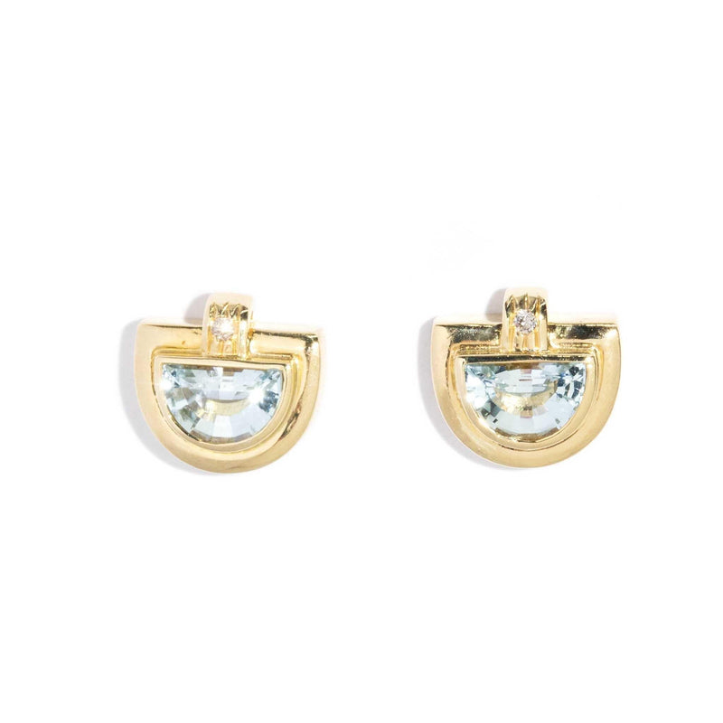 Gemma Half Moon Aquamarine Studs 18ct Gold