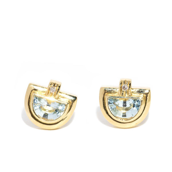 Gemma Half Moon Aquamarine Studs 18ct Gold