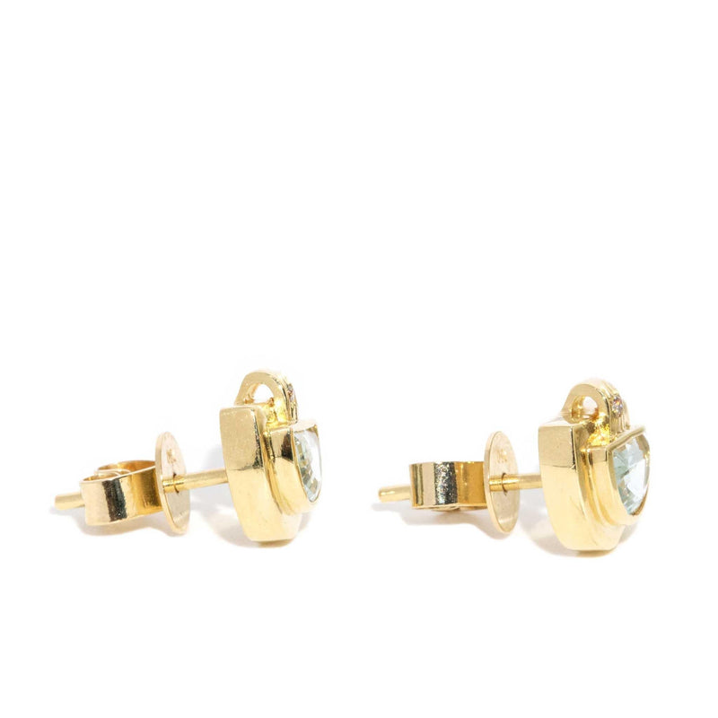 Gemma Half Moon Aquamarine Studs 18ct Gold