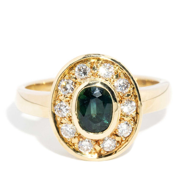 Gigi 1990s Teal Sapphire & Diamond Ring 18ct Gold