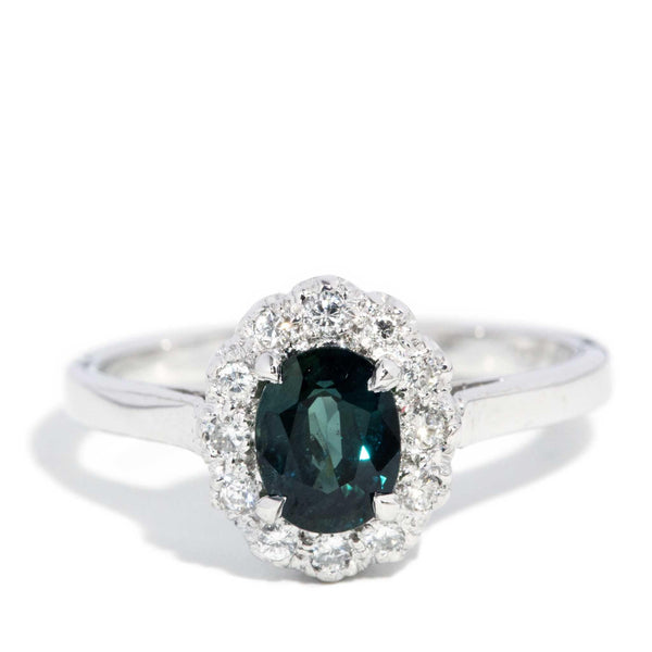 Gina 1980s Teal Sapphire & Diamond Cluster Ring 18ct