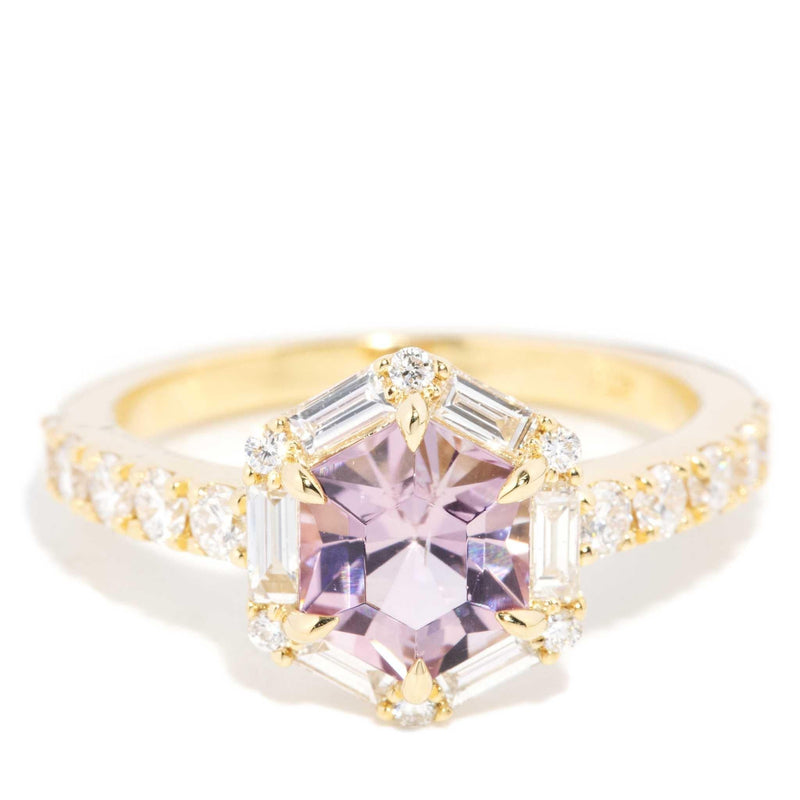 Glinda 1.38ct Pink Tourmaline & Diamond Hexagonal Ring 18ct Gold