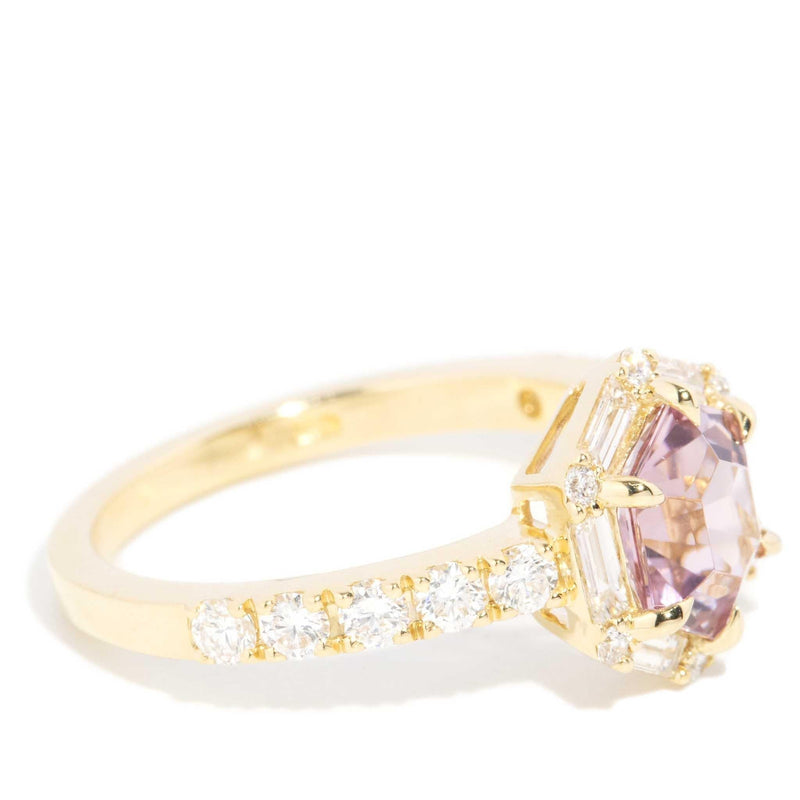 Glinda 1.38ct Pink Tourmaline & Diamond Hexagonal Ring 18ct Gold