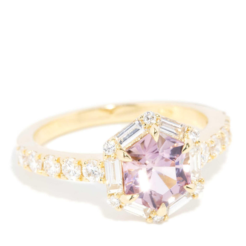 Glinda 1.38ct Pink Tourmaline & Diamond Hexagonal Ring 18ct Gold