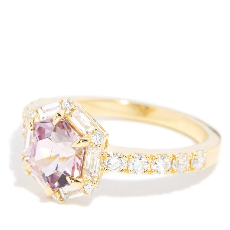 Glinda 1.38ct Pink Tourmaline & Diamond Hexagonal Ring 18ct Gold