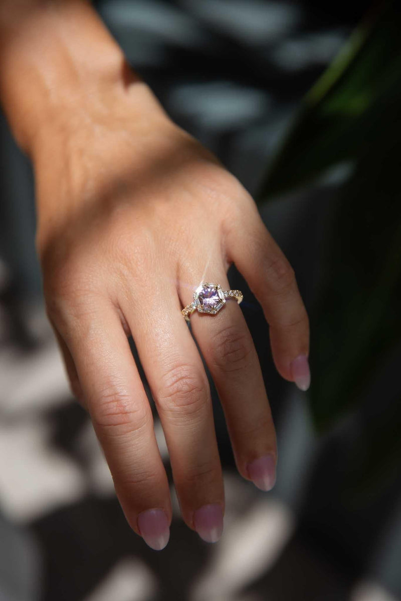 Glinda 1.38ct Pink Tourmaline & Diamond Hexagonal Ring 18ct Gold