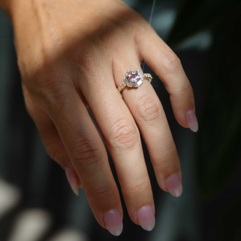 Glinda 1.38ct Pink Tourmaline & Diamond Hexagonal Ring 18ct Gold