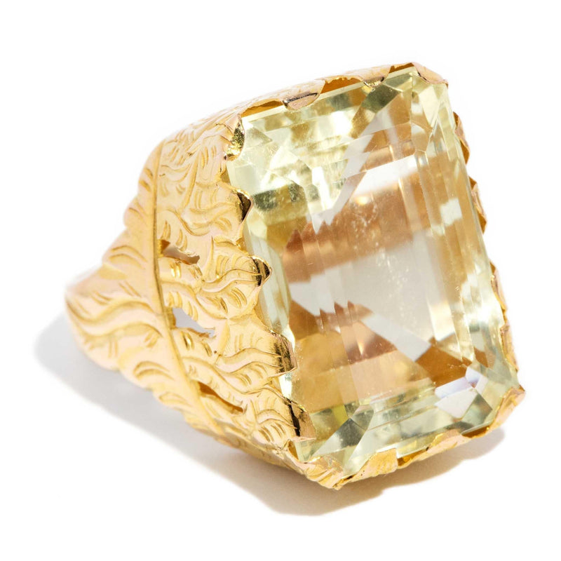 Gloria 1970s Light Green Quartz Ring 21ct Gold