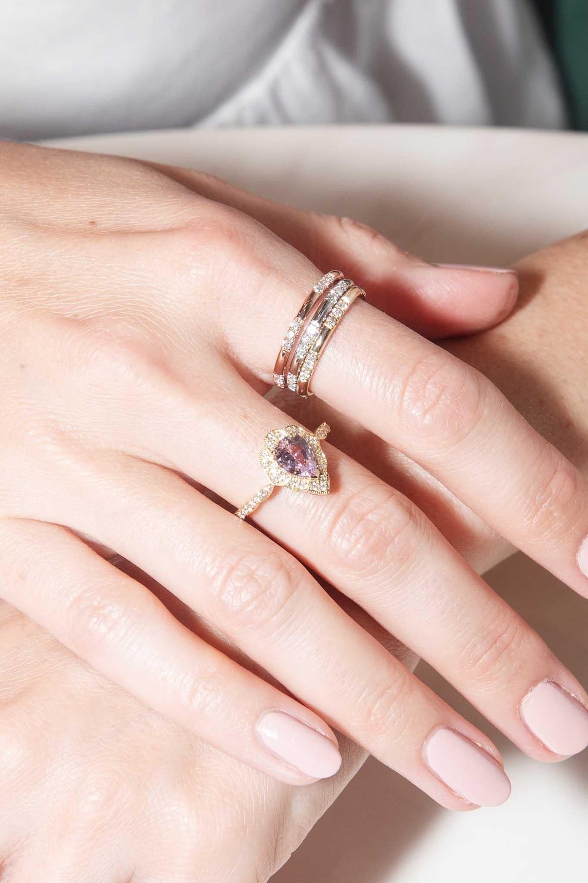 Contemporary 1.20ct Purple Sapphire Diamond Ring 18 Carat Gold Imperial Jewellery