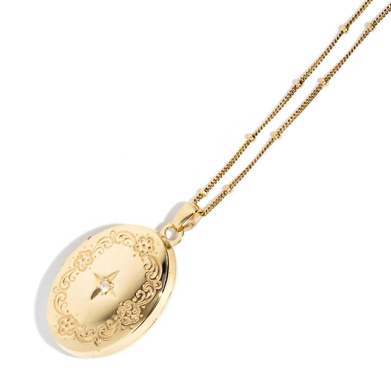 Hadley 1970s Diamond Locket & Chain 9ct Gold