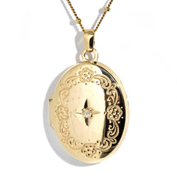 Hadley 1970s Diamond Locket & Chain 9ct Gold