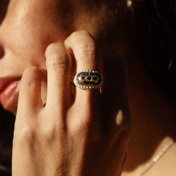 Harlyn Sapphire & Seed Pearl Ring 9ct Gold