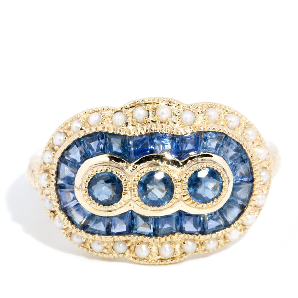 Harlyn Sapphire & Seed Pearl Ring 9ct Gold