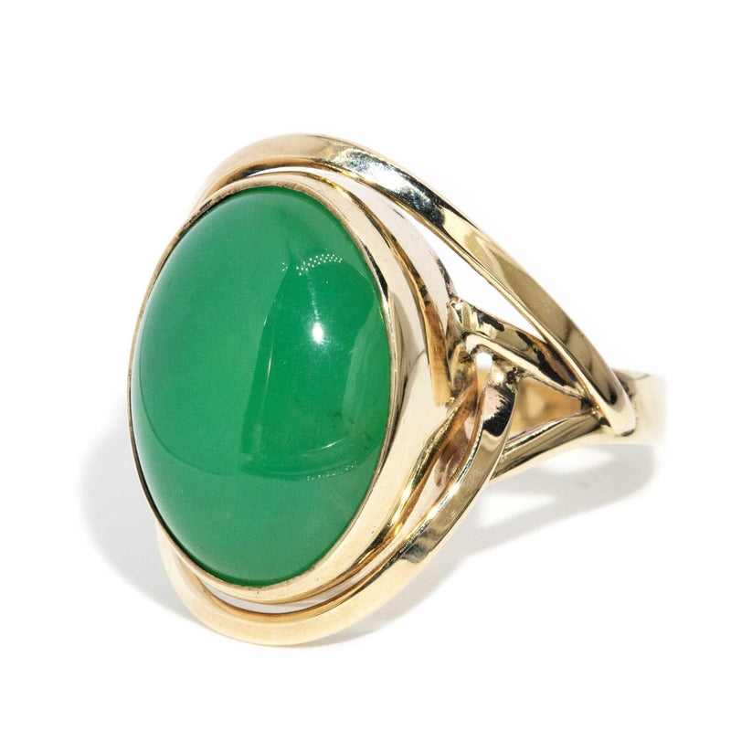 Hattie 1980s Chrysoprase Cabochon Ring 9ct Gold