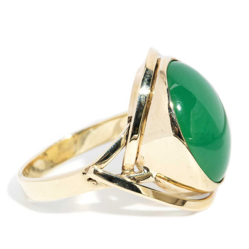 Hattie 1980s Chrysoprase Cabochon Ring 9ct Gold