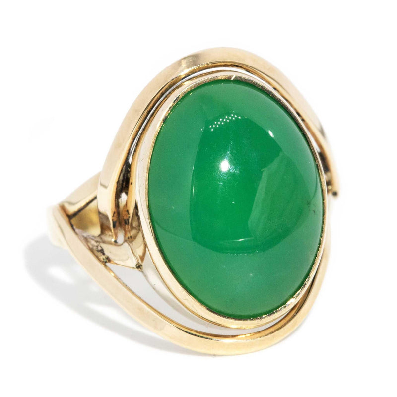 Hattie 1980s Chrysoprase Cabochon Ring 9ct Gold