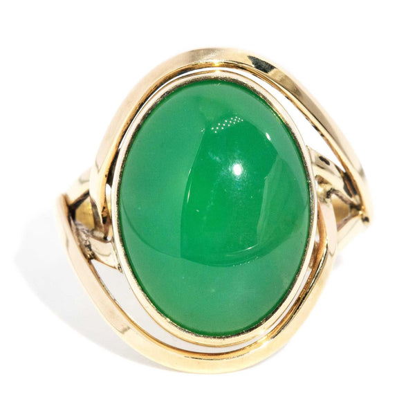 Hattie 1980s Chrysoprase Cabochon Ring 9ct Gold