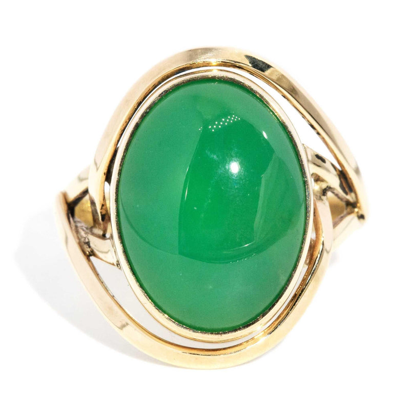 Hattie 1980s Chrysoprase Cabochon Ring 9ct Gold