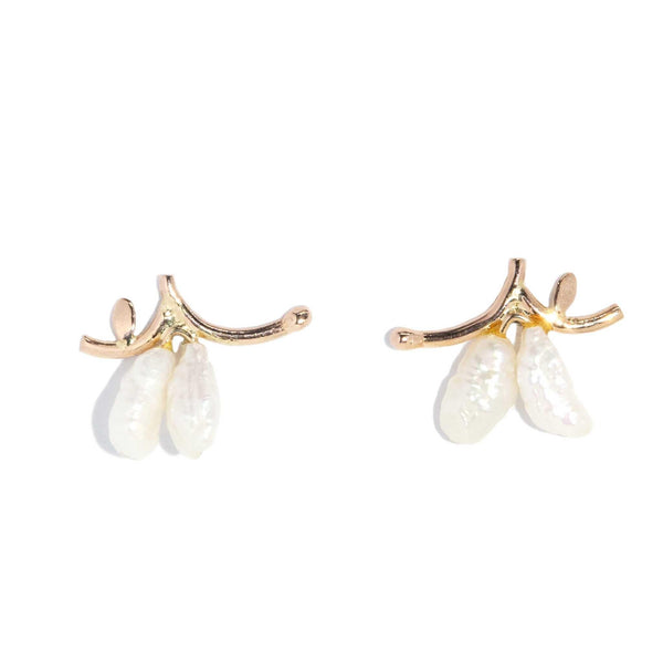 Holly 1970s Vintage White Pearl Studs 14ct Gold