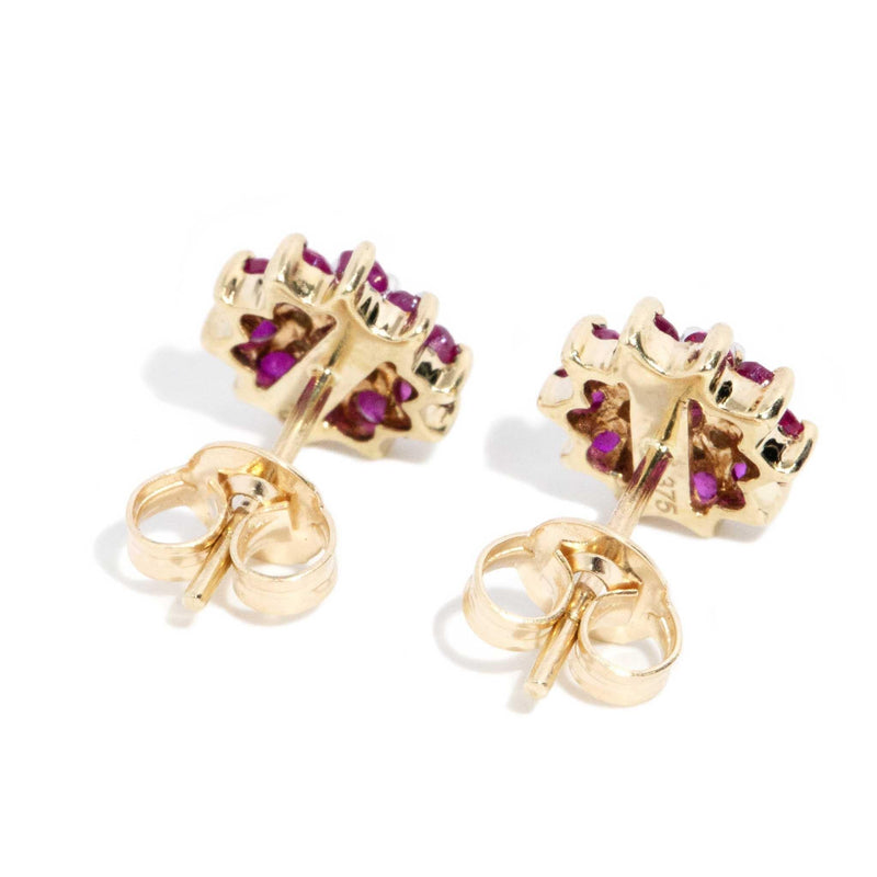 Ingrid 1980s Ruby & Diamond Cluster Studs 9ct Gold