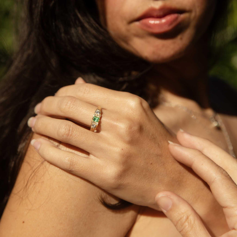 Jamie 1950s Emerald & Diamond Ring 18ct Gold