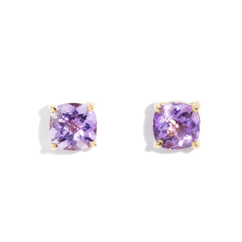 Jeanette Checkerboard Amethyst Studs 14ct Gold