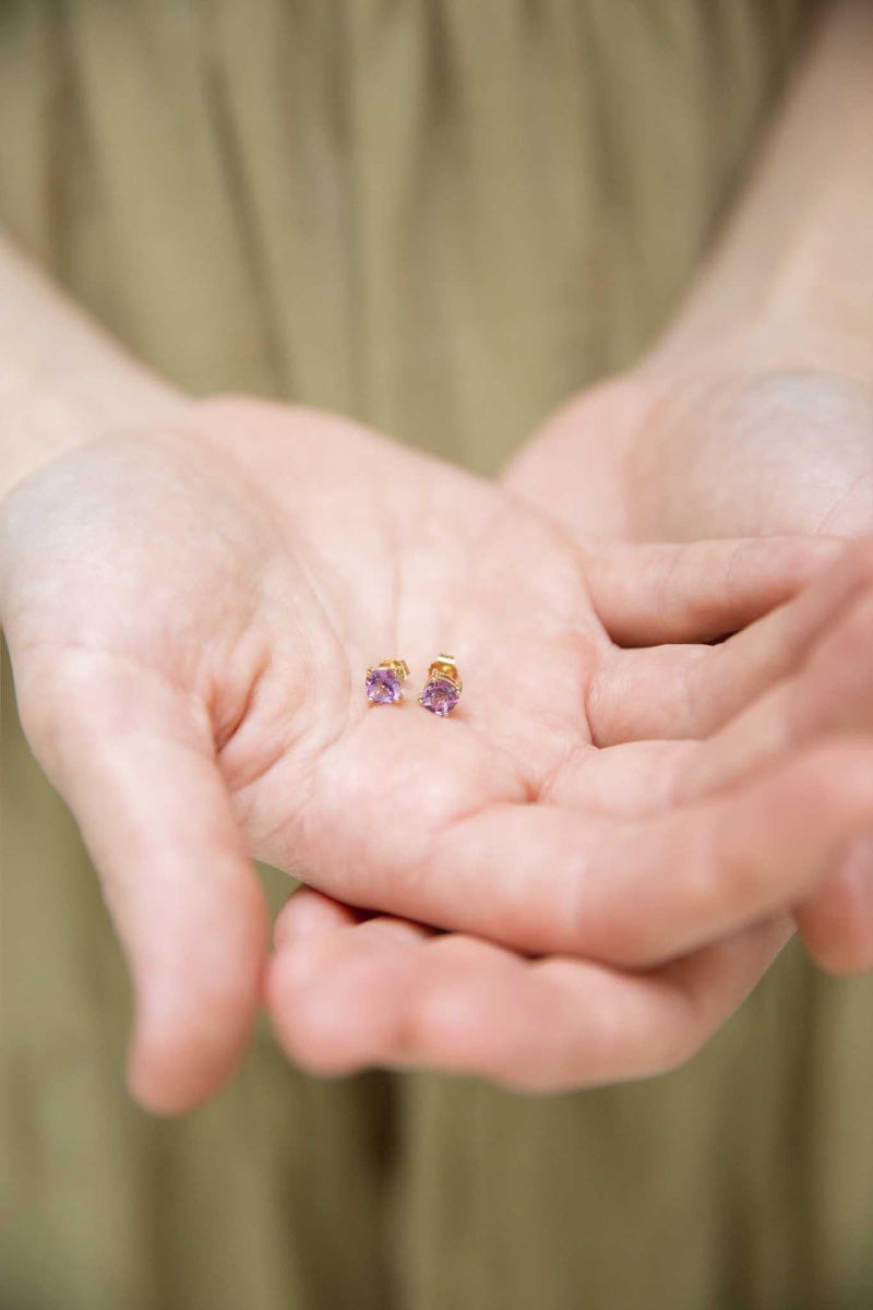 Jeanette Checkerboard Amethyst Studs 14ct Gold