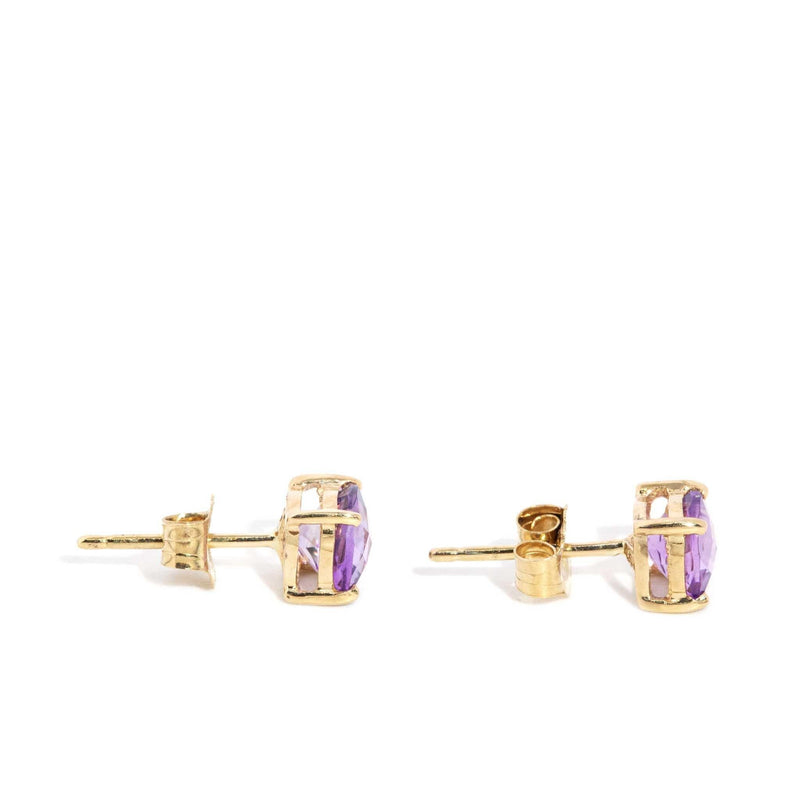 Jeanette Checkerboard Amethyst Studs 14ct Gold