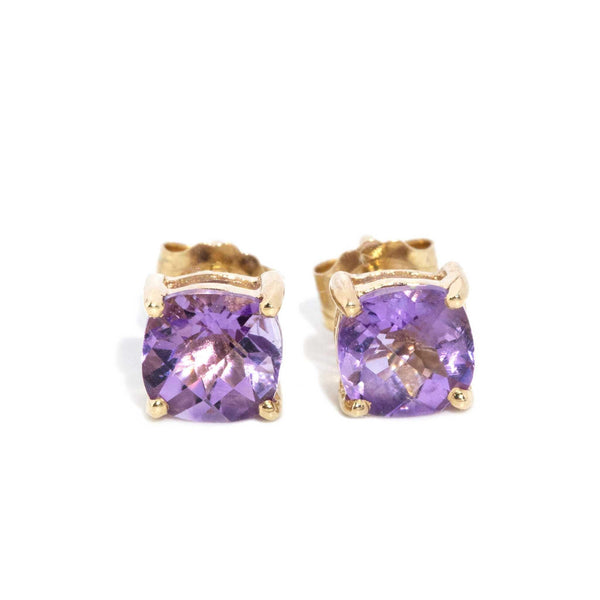 Jeanette Checkerboard Amethyst Studs 14ct Gold