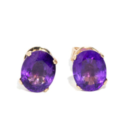 Jemma 1990s Amethyst Stud Earrings 18ct Gold