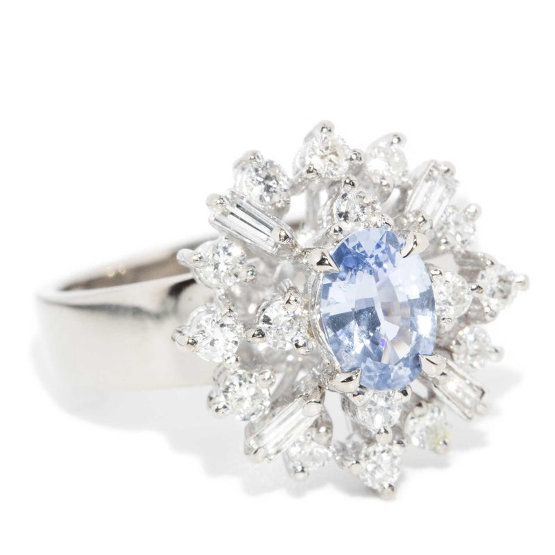 Jianna 1950s Sapphire Diamond Cluster Ring 18ct White Gold