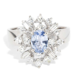 Jianna 1950s Sapphire Diamond Cluster Ring 18ct White Gold