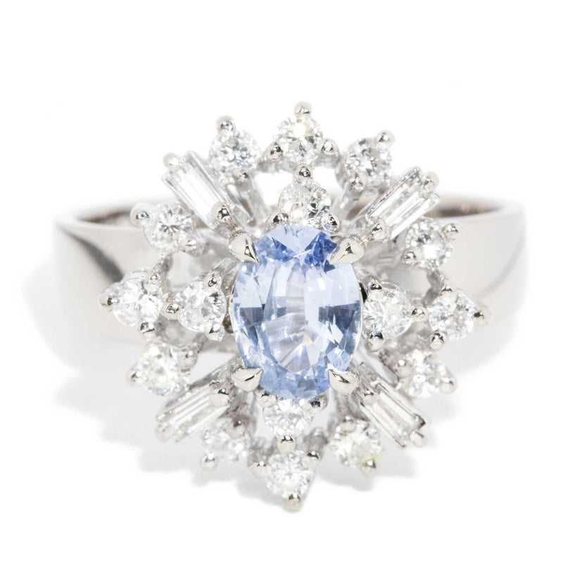 Jianna 1950s Sapphire Diamond Cluster Ring 18ct White Gold