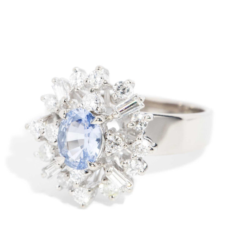 Jianna 1950s Sapphire Diamond Cluster Ring 18ct White Gold