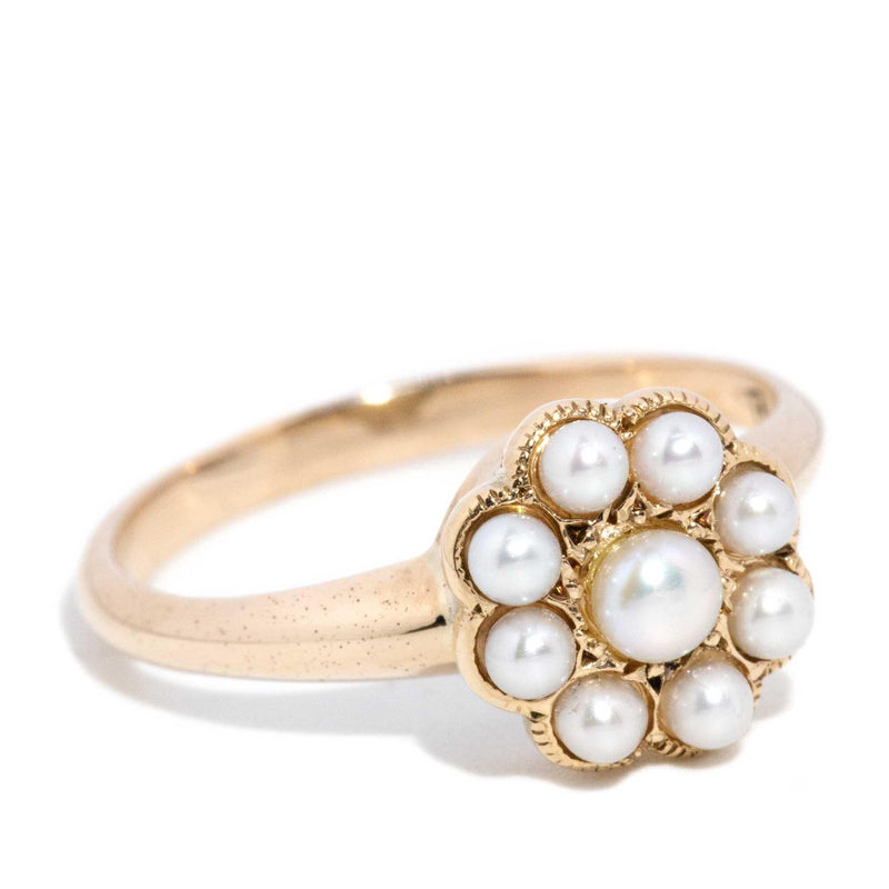 Kamina 1930s Pearl Flower Ring 15ct Gold