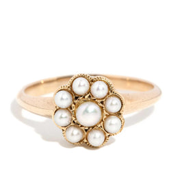 Kamina 1930s Pearl Flower Ring 15ct Gold