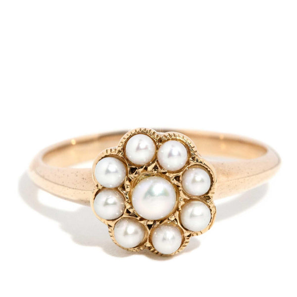 Kamina 1930s Pearl Flower Ring 15ct Gold