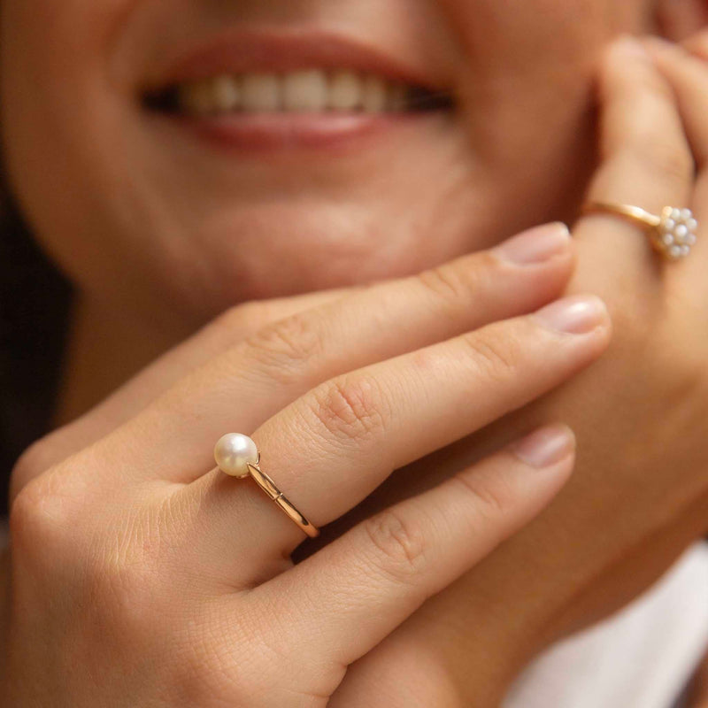 Kamina 1930s Pearl Flower Ring 15ct Gold Rings Imperial Jewellery 