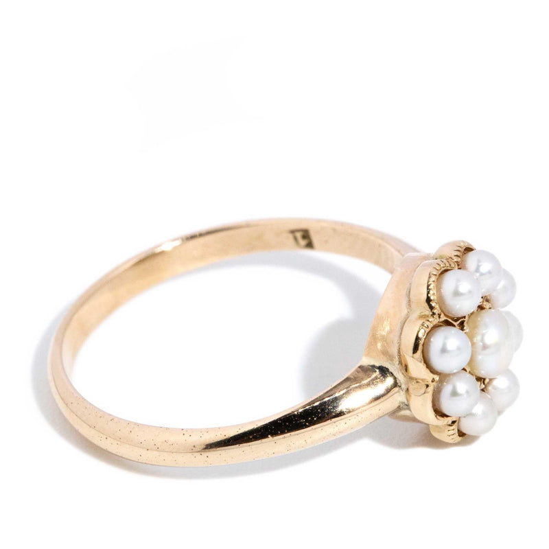 Kamina 1930s Pearl Flower Ring 15ct Gold